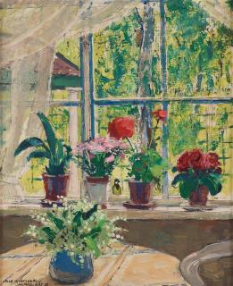 Olle Hjortzberg - Flowers on the window sill