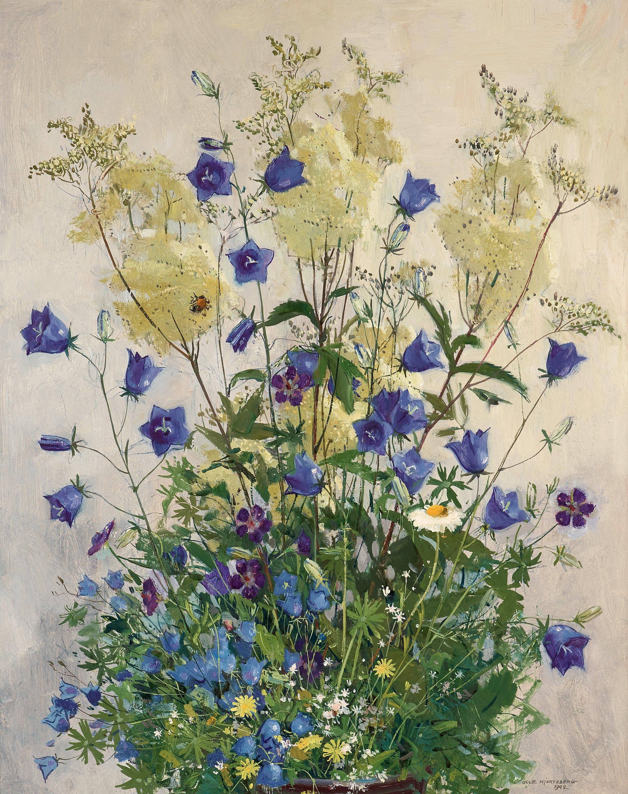 Olle Hjortzberg - Still life with bluebells and bumblebee