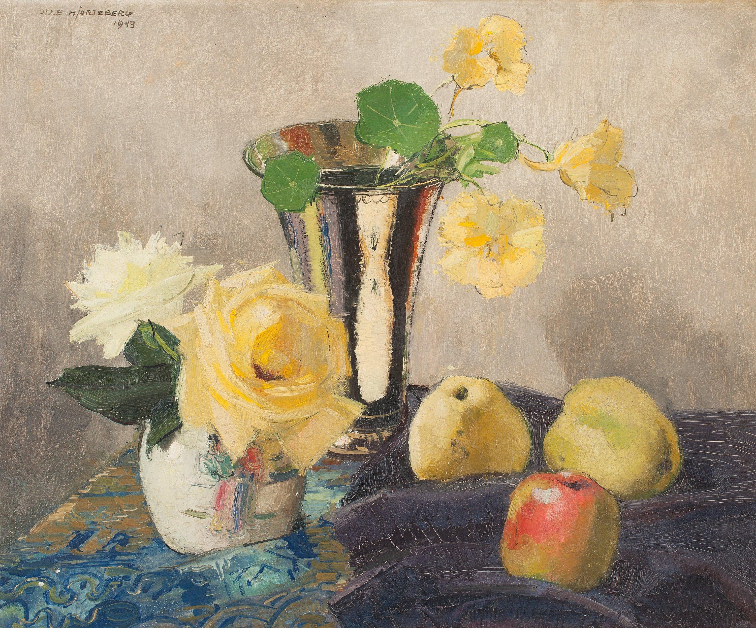 Olle Hjortzberg - Still life with cress flowers and roses