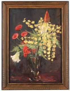 Olle Hjortzberg - Still life with orchid, poppy and lillies
