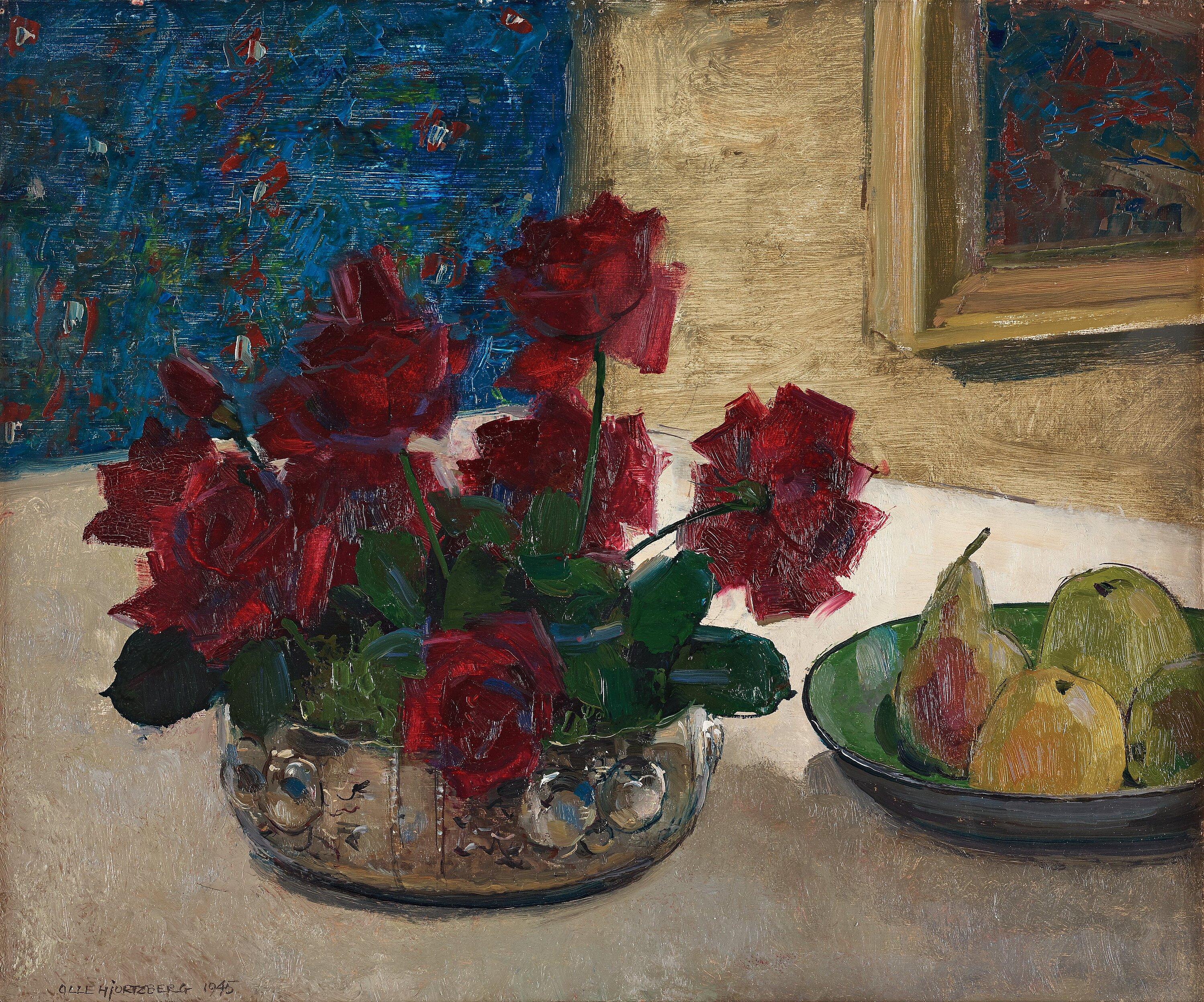 Olle Hjortzberg - Still life with roses and fruit