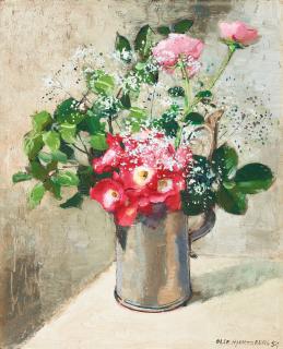 Olle Hjortzberg - Still life with roses and gypsophila