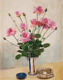Olle Hjortzberg - Still life with roses in a silver beaker