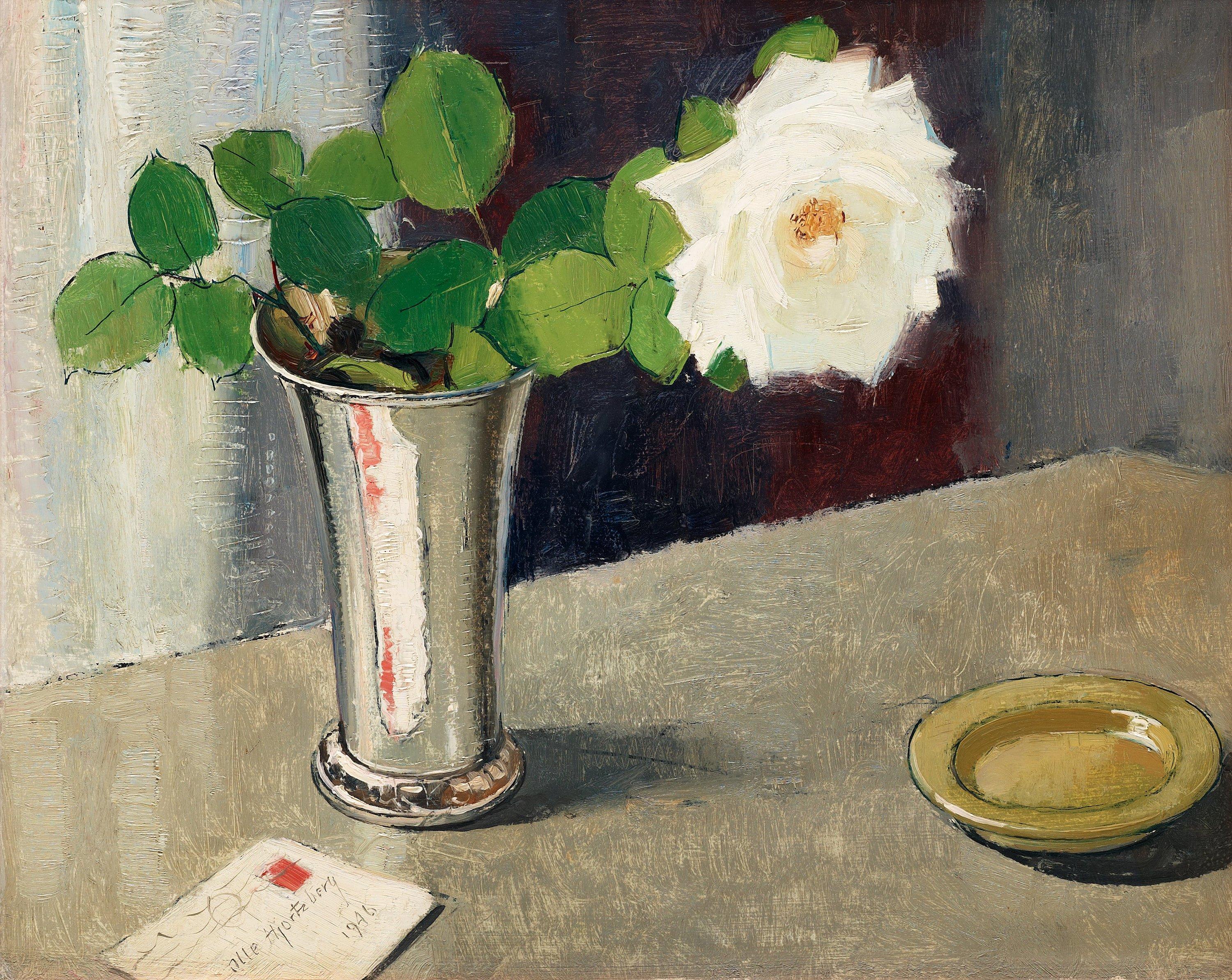 Olle Hjortzberg - Still life with white rose and a letter