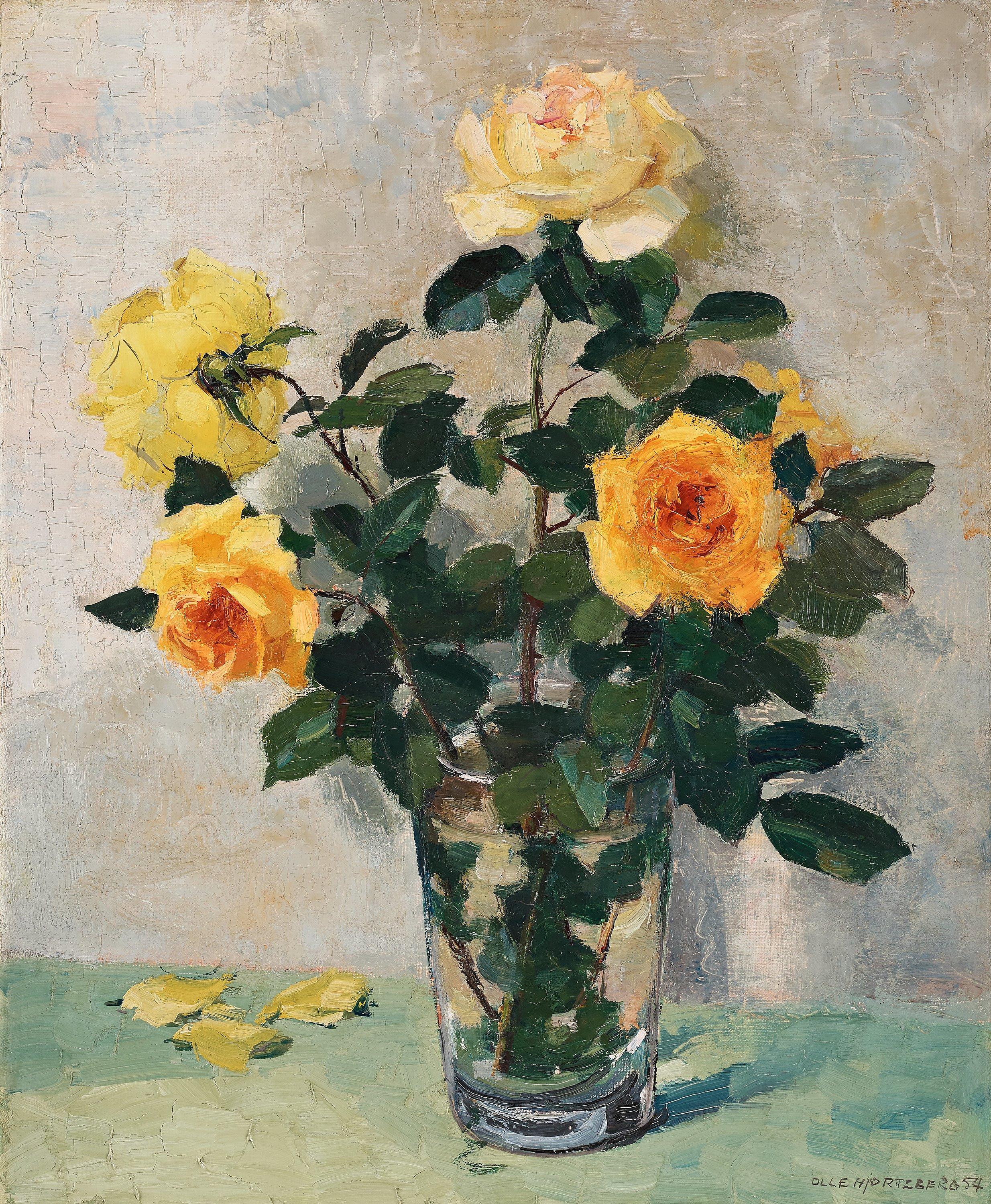 Olle Hjortzberg - Still life with yellow roses