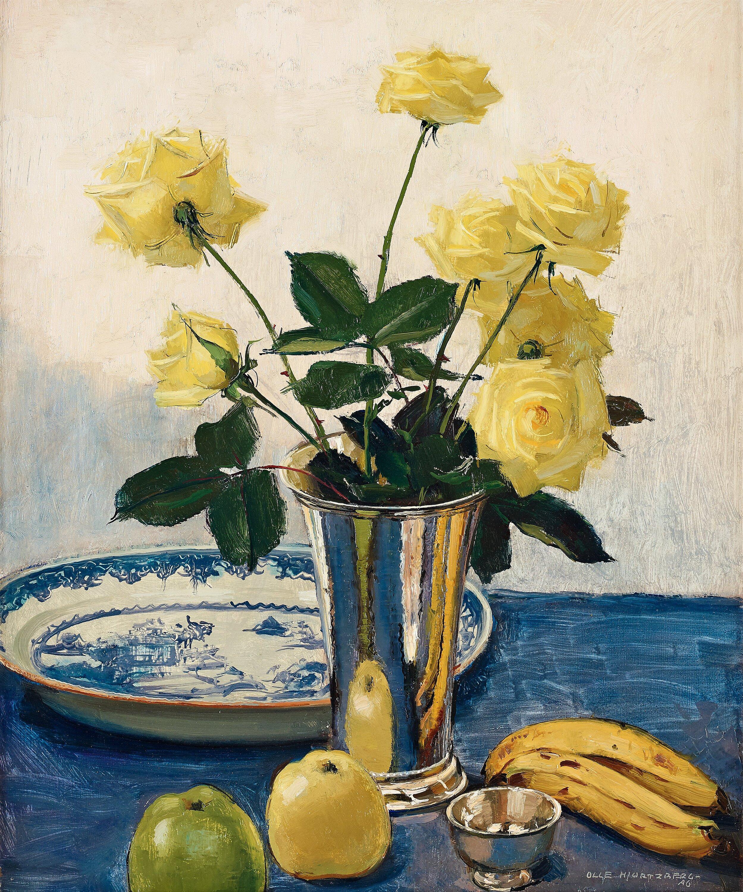 Olle Hjortzberg - Stillife with yellow roses