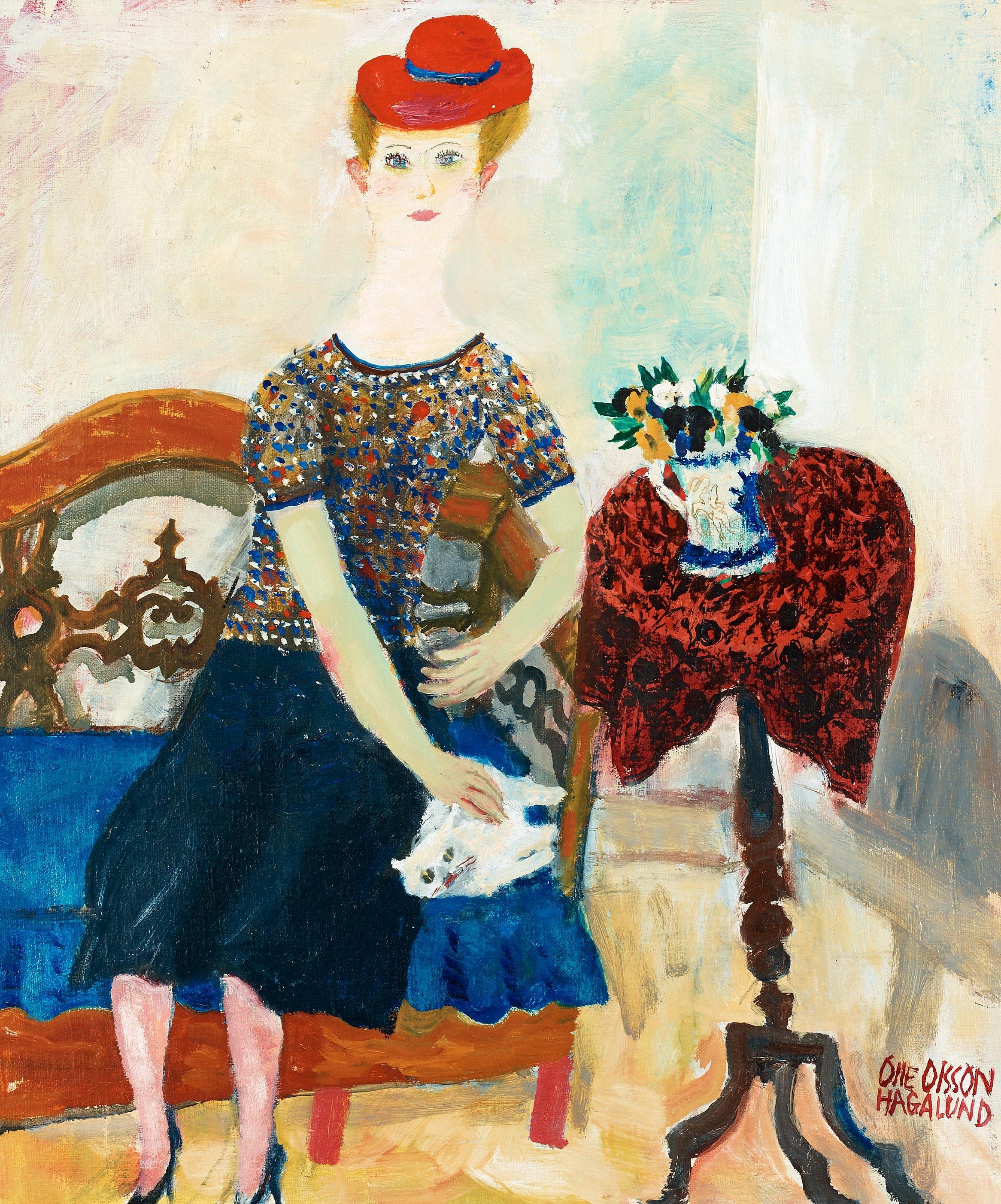 Olle Olsson-Hagalund - Dam med katt (Lady with cat)