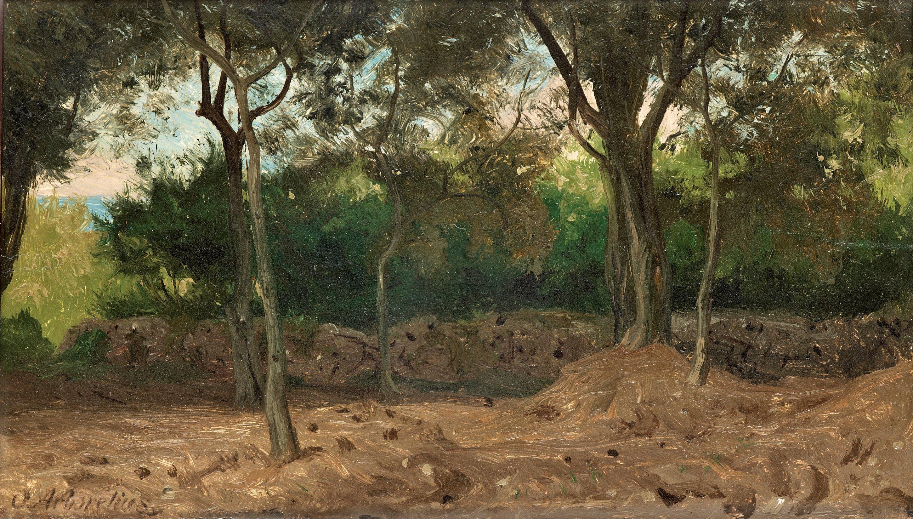 Olof Arborelius - Forest glade with wall, scene from the italian coast