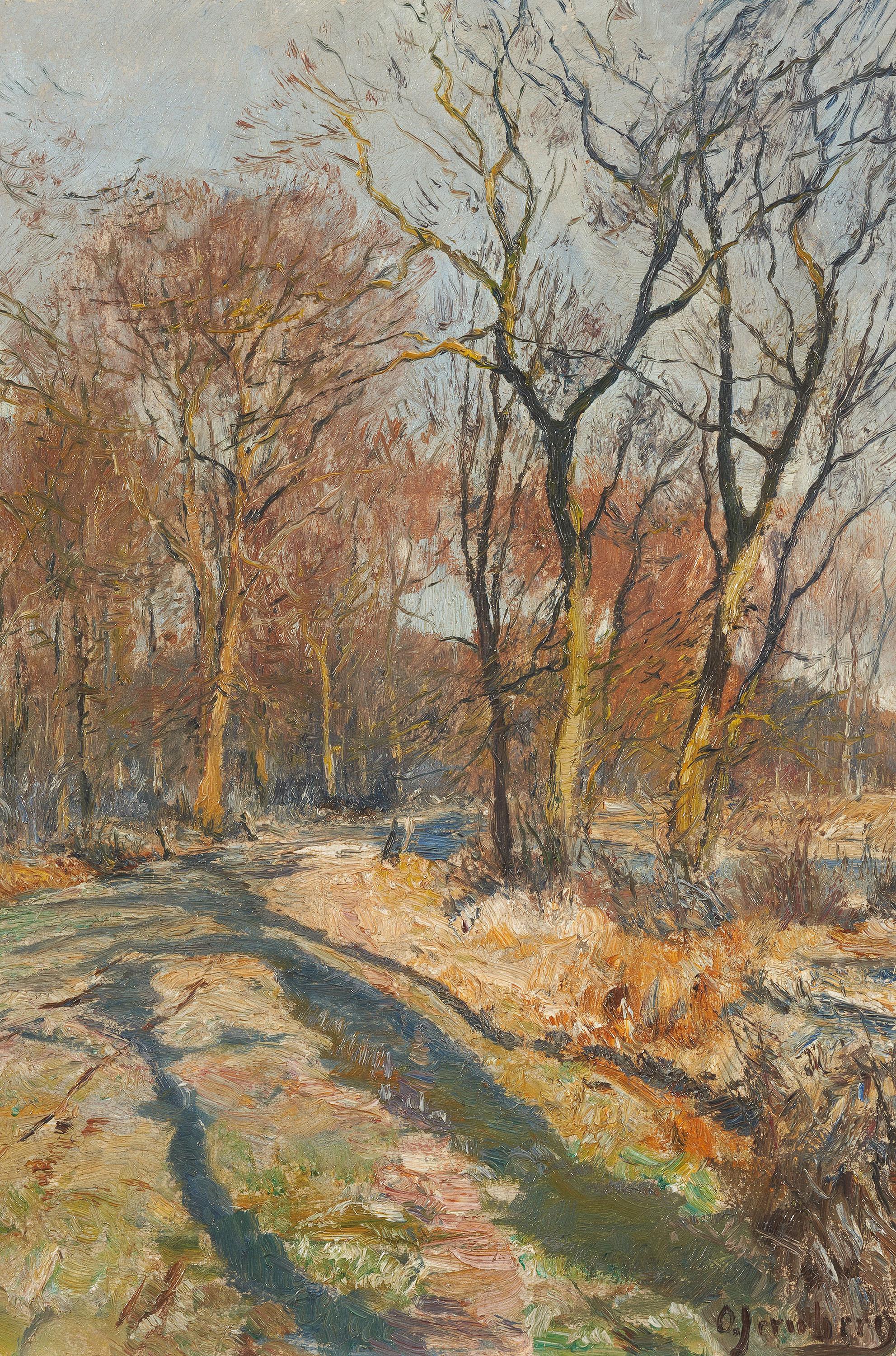 Olof August Jernberg - Herbstlicher Feldweg am Wald.