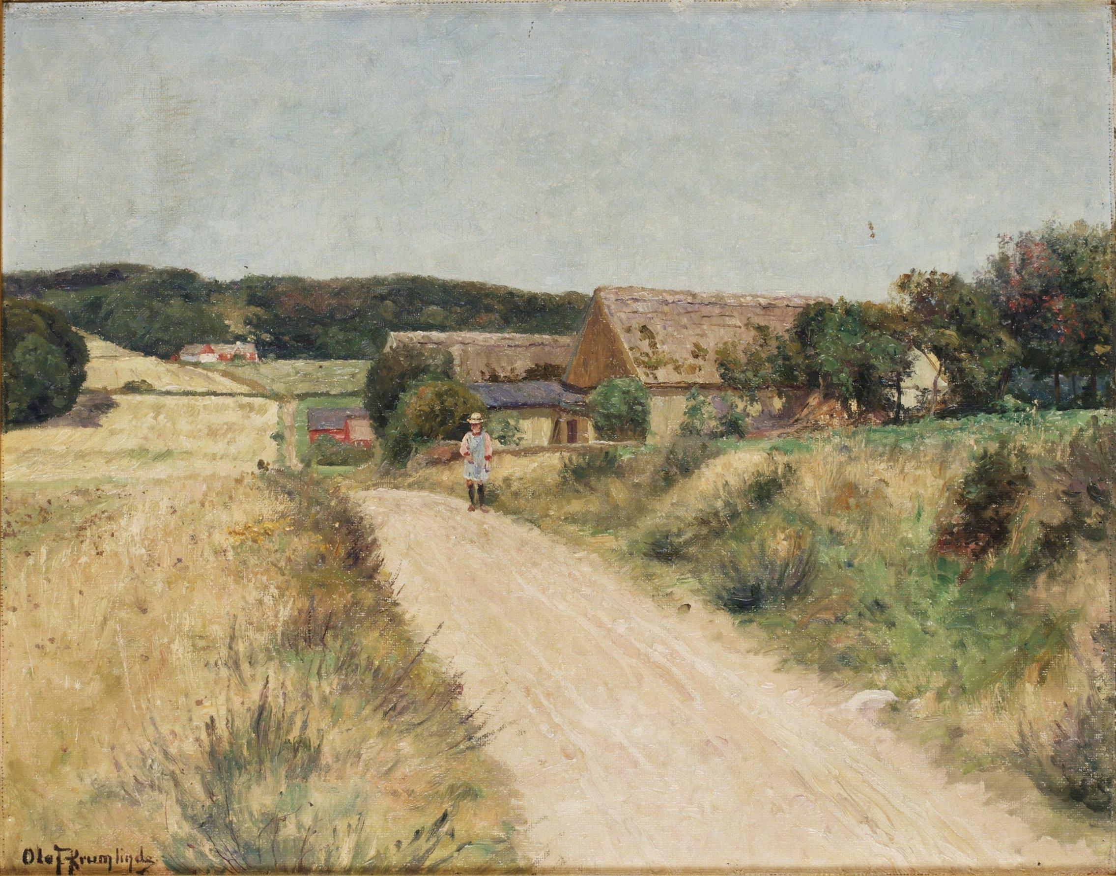 Olof Krumlinde - Landskap med figur på byväg