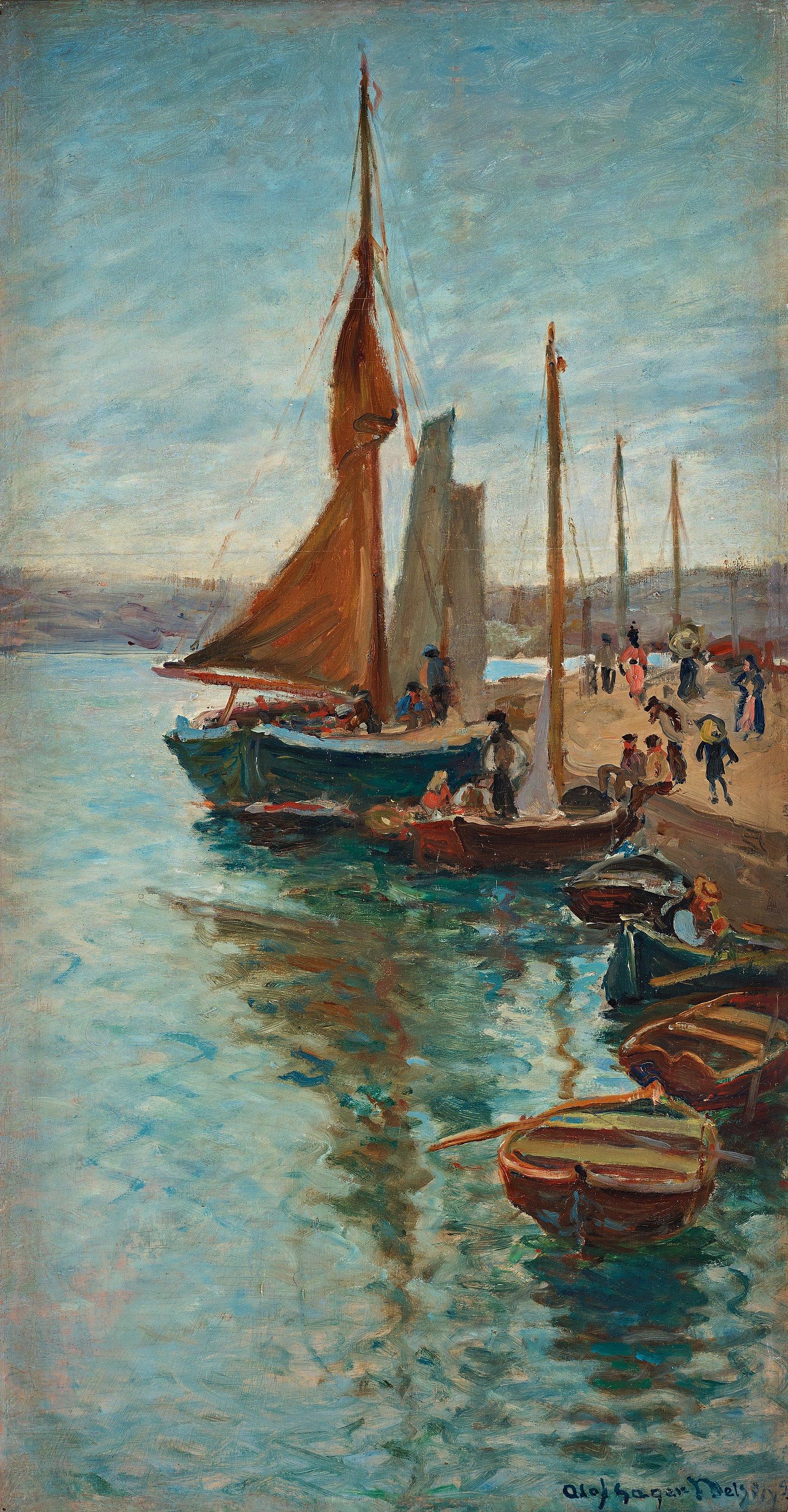 Olof Sager-Nelson - Sailboats in Marstrand harbour, scene from the west coast of Sweden