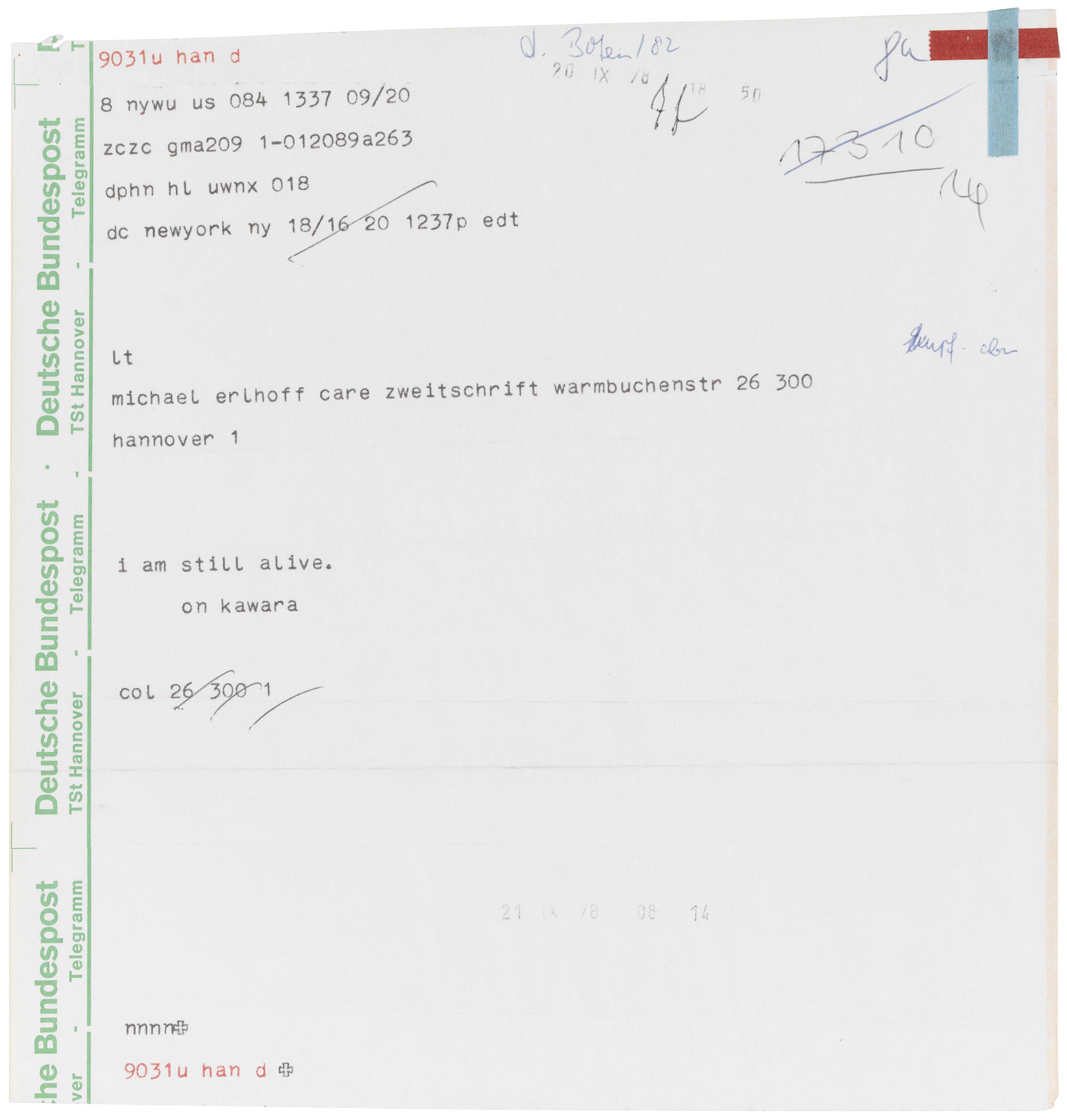 On Kawara - I Am Still Alive