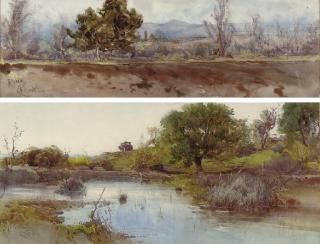 Onorato Carlandi - A lake on the Roman Campagna; and A Pyramid on the Roman Campagna