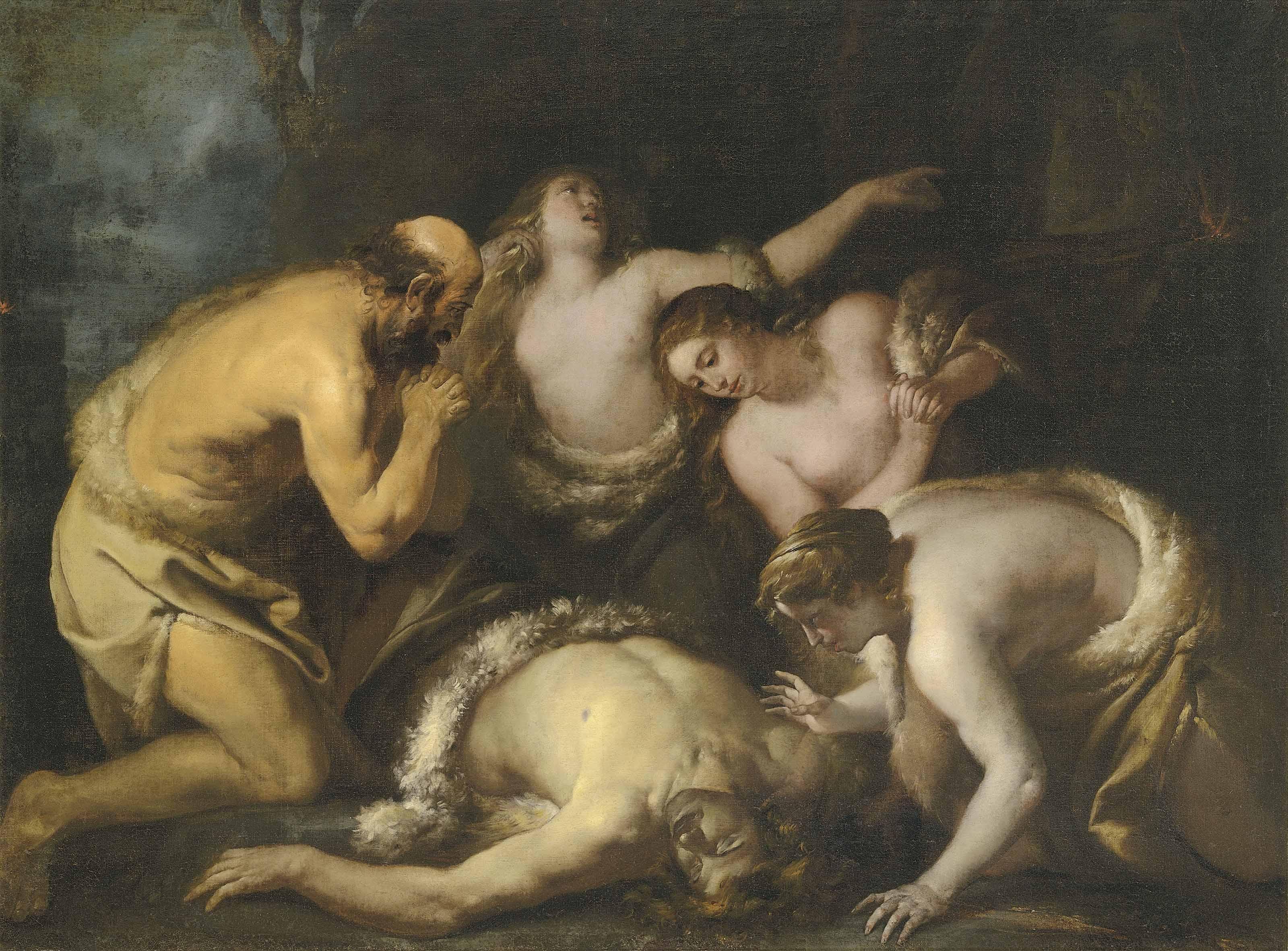 Orazio De Ferrari - Adam And Eve Mourning The Death Of Abel (?) Or The Death Of Phaeton