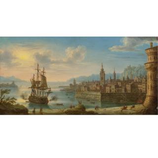 Orazio Grevenbroeck - Coastal Landscape With A Fortified City