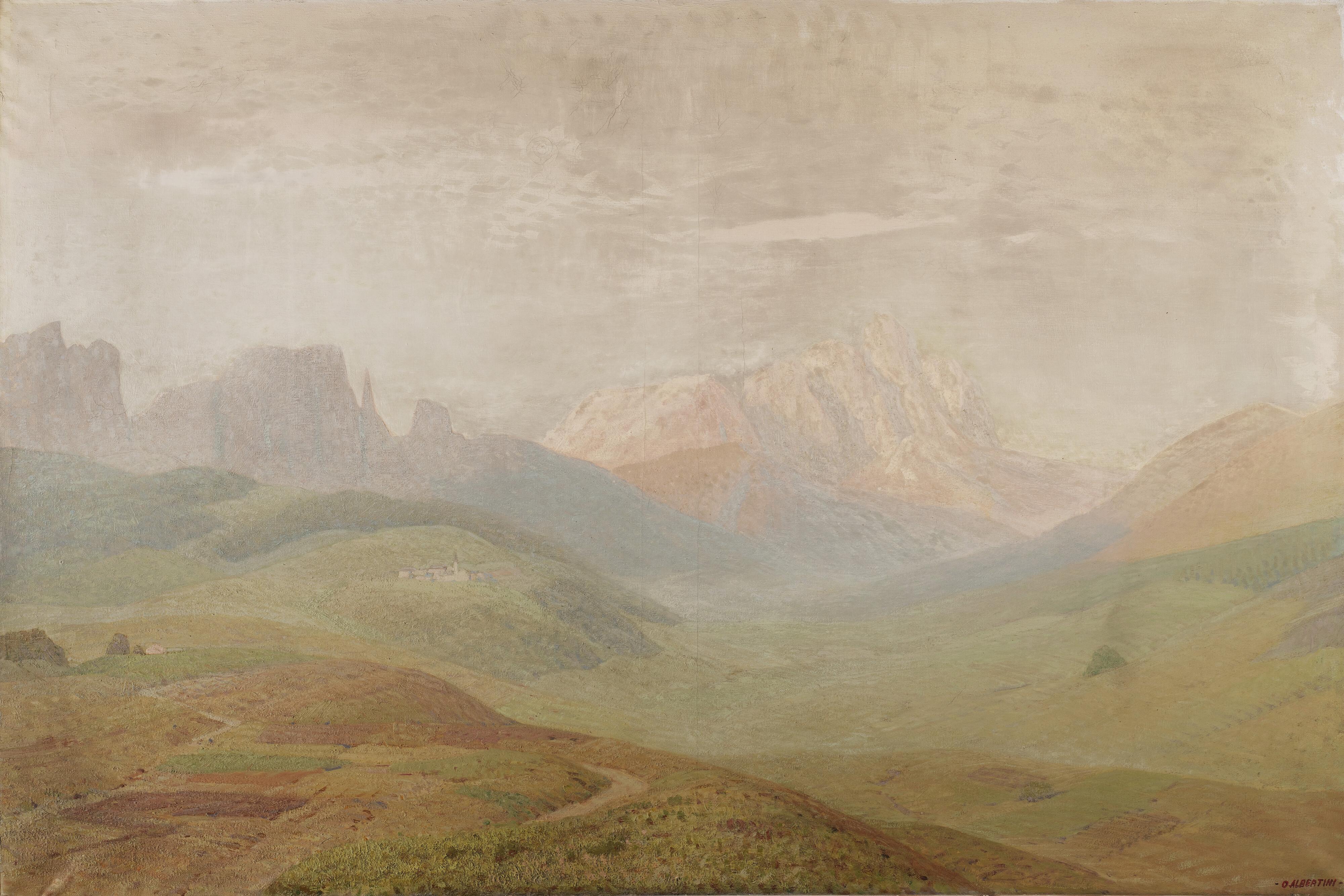 Oreste Albertini - Catinaccio, Sasso Piatto e Sassolungo visti dalla Val di Fassa