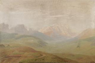 Oreste Albertini - Catinaccio, Sasso Piatto e Sassolungo visti dalla Val di Fassa