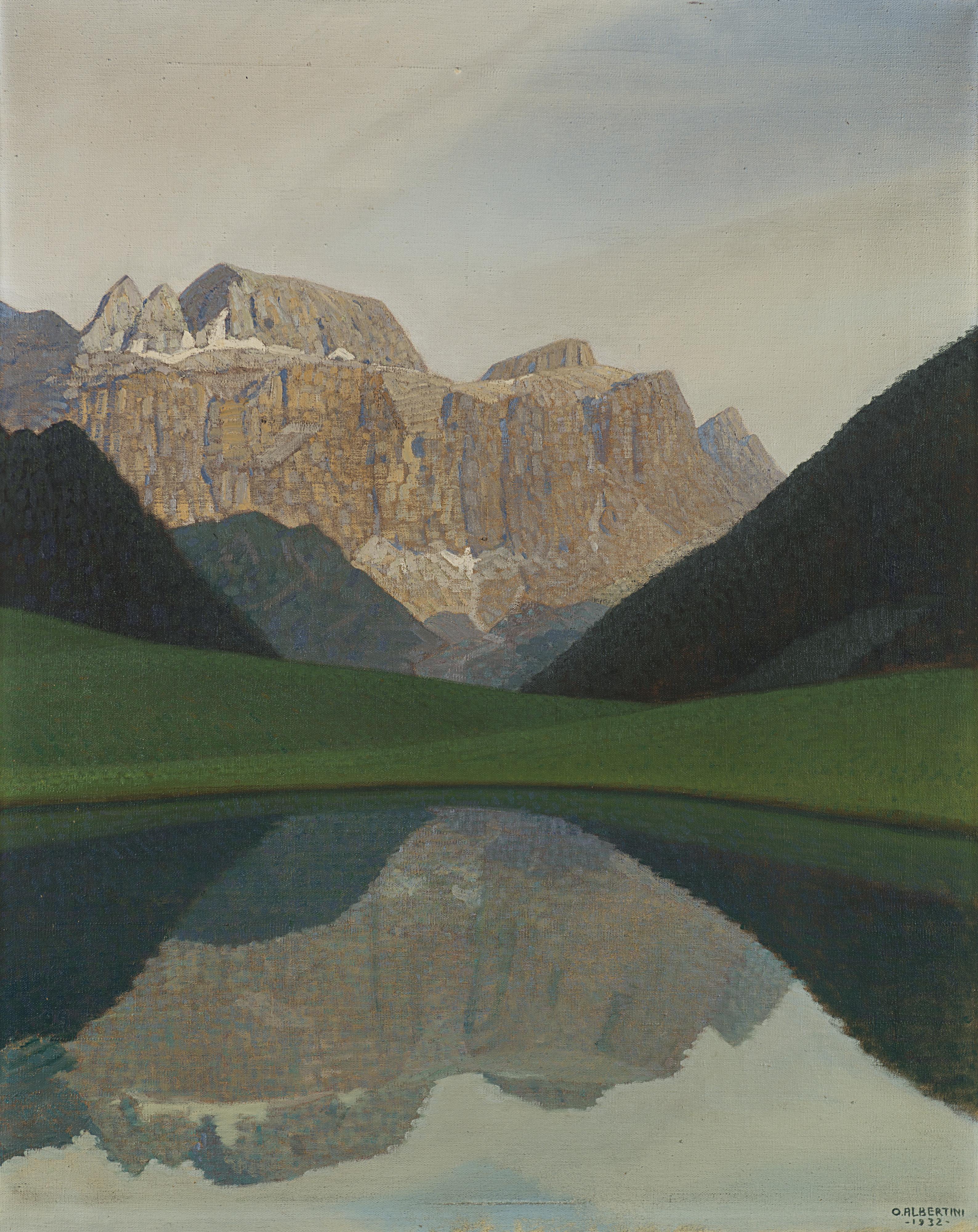 Oreste Albertini - Veduta lacustre con monti sullo sfondo