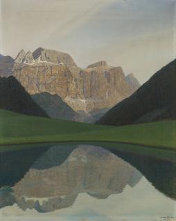 Oreste Albertini - Veduta lacustre con monti sullo sfondo