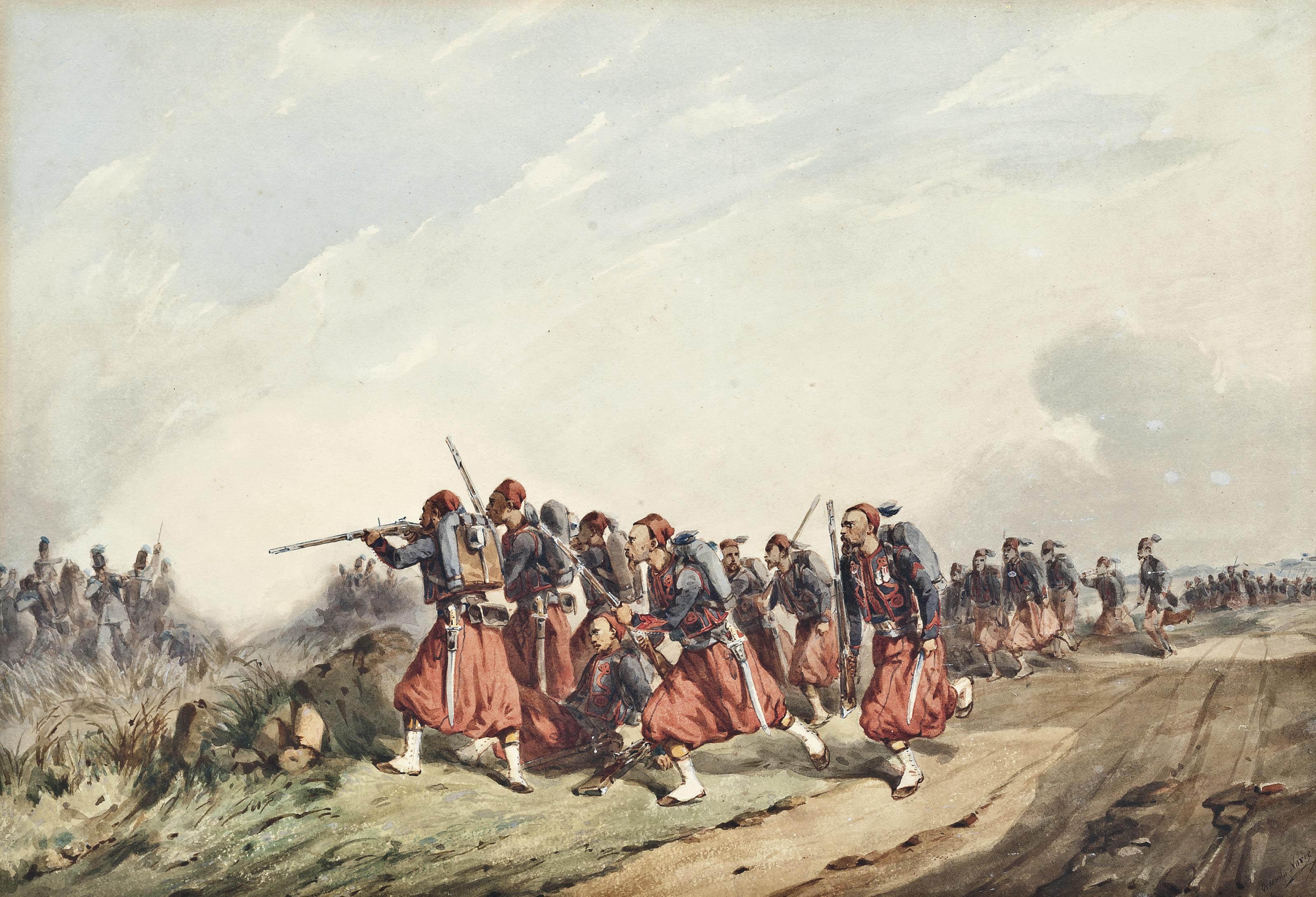 Orlando Norie - French zouaves fighting in the Italian Campaign