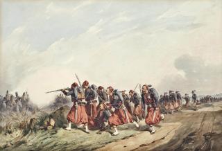 Orlando Norie - French zouaves fighting in the Italian Campaign
