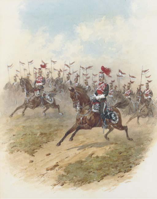 Orlando Norie - The 12th Regiment of the Prince of Wales\'s Royal Lancers: Officers leading the charge from the fore