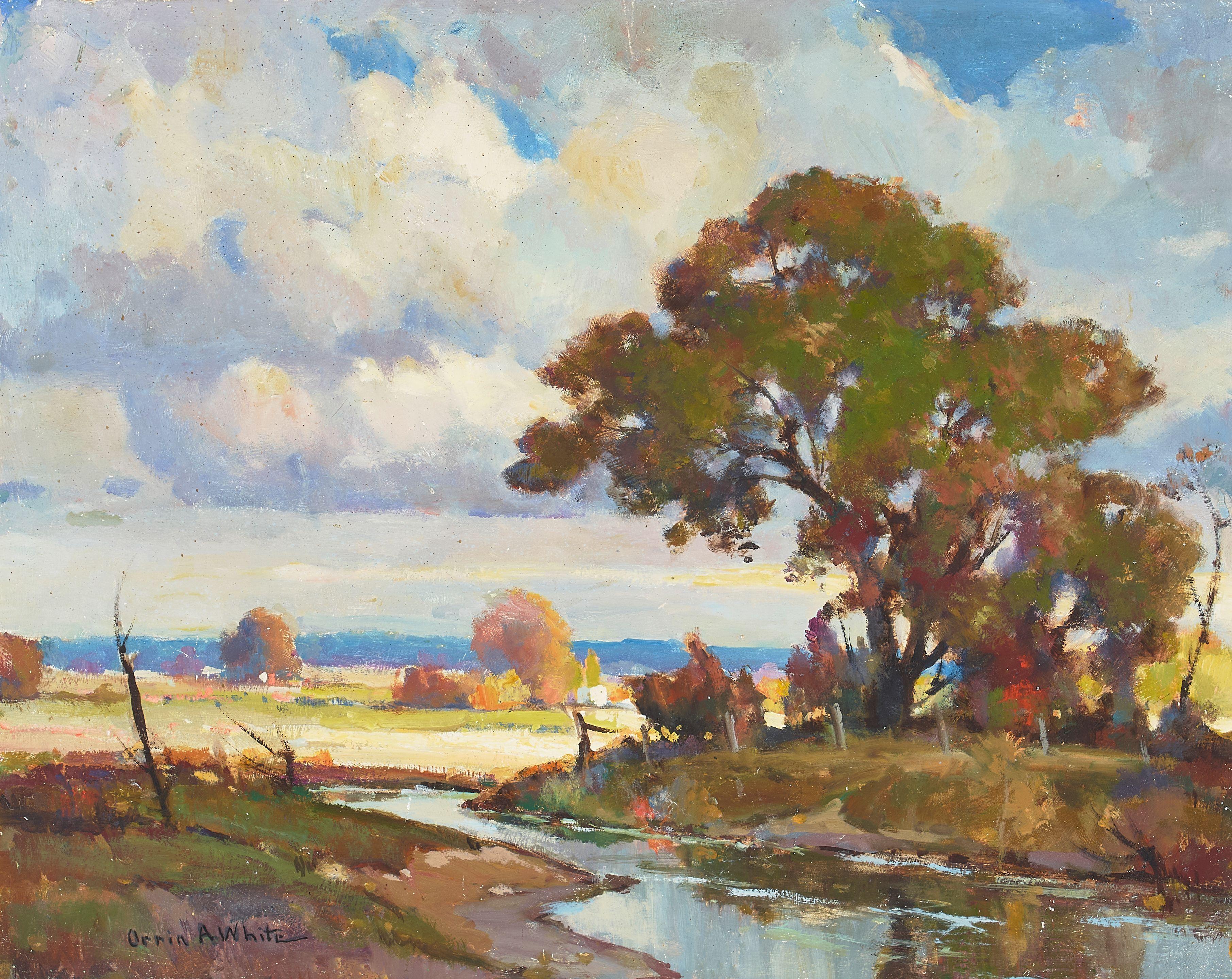 Orrin A. White - Along a River 15 3/4 x 20 in. framed 25 x 29 in.
