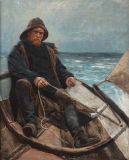 Oscar Björck - A fisherman in his boat at sea