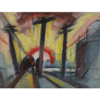 Oscar Bluemner - Railroad Tracks (Cityscape With Sun)
