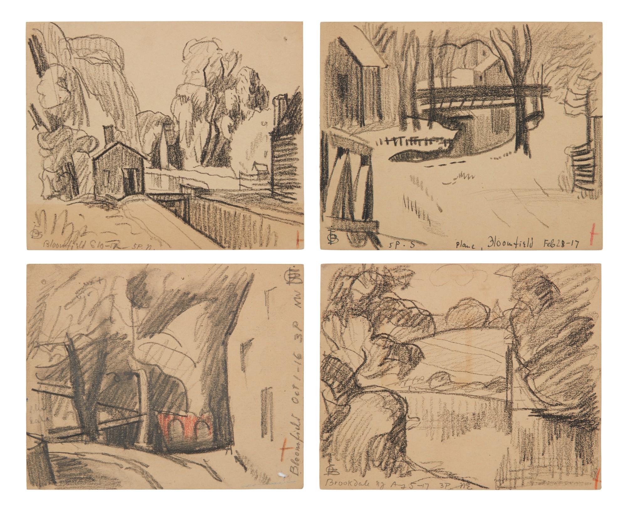 Oscar Bluemner - Untitled (Bloomfield); View of Canal From the Top of Plane; Private Road from Belleville Avenue; Untitled (Brookdale, New Jersey): A Group of Four Works