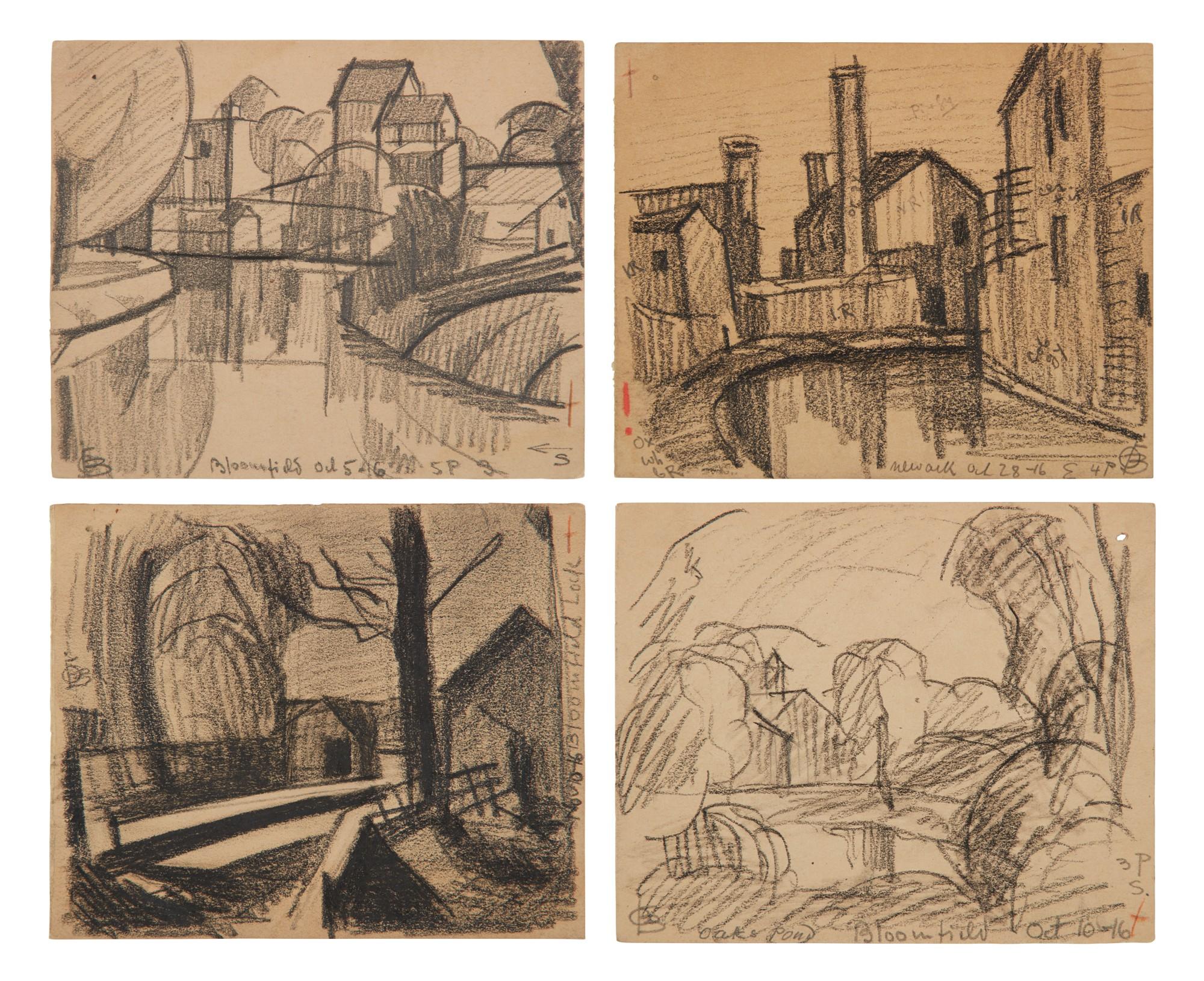 Oscar Bluemner - Untitled (Soho Port, Bloomfield); Untitled (Newark); Bloomfield Lock, North, From Montgomery Street; Oak\'s Pond, Bloomfield: A Group of Four Works