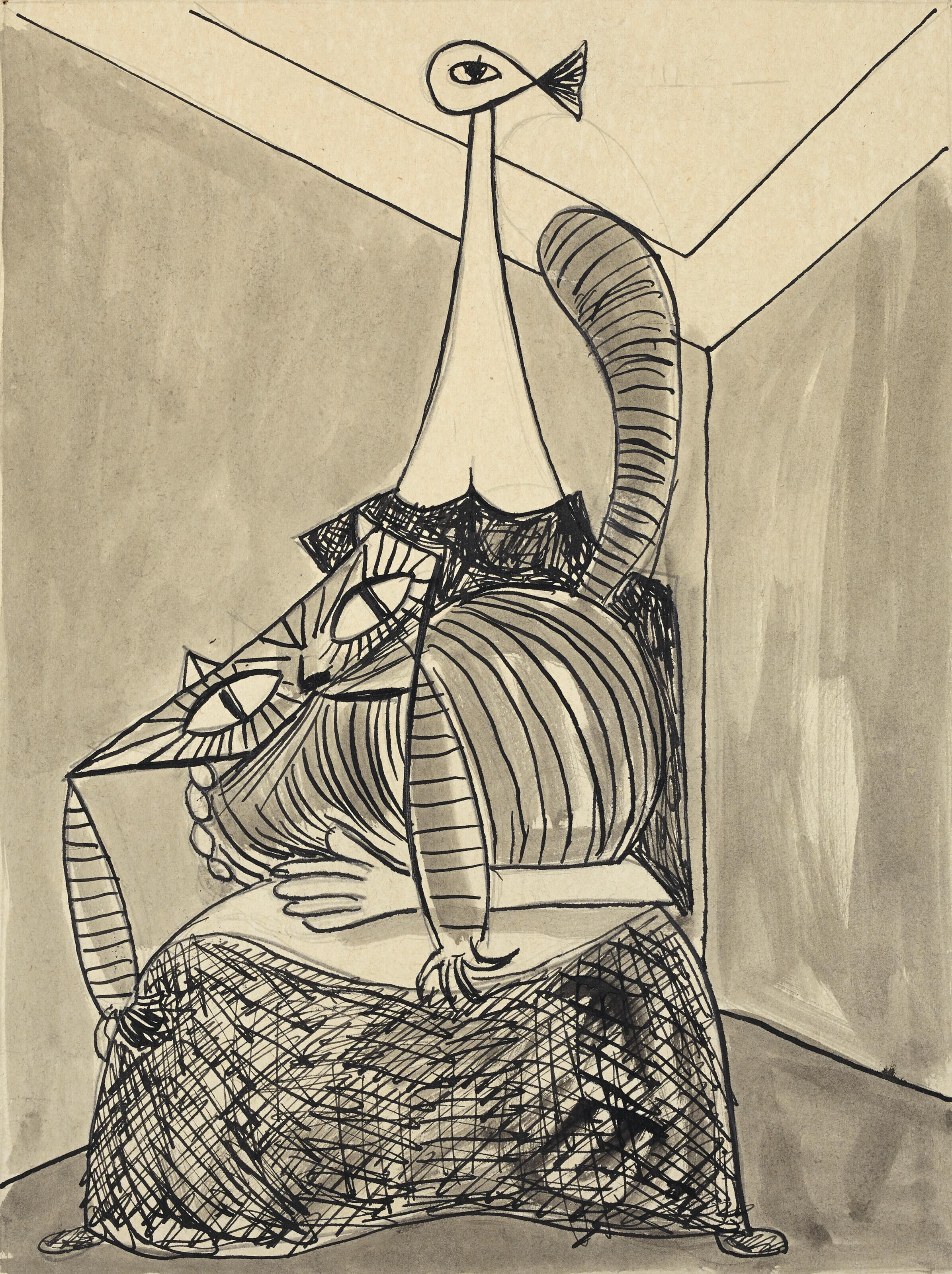 Óscar Domínguez - La Douce chatte (recto); El Niño de Càdiz [fragment] (verso)