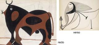 Oscar Domínguez - Le taureau (recto); Femme à la fleur (verso)