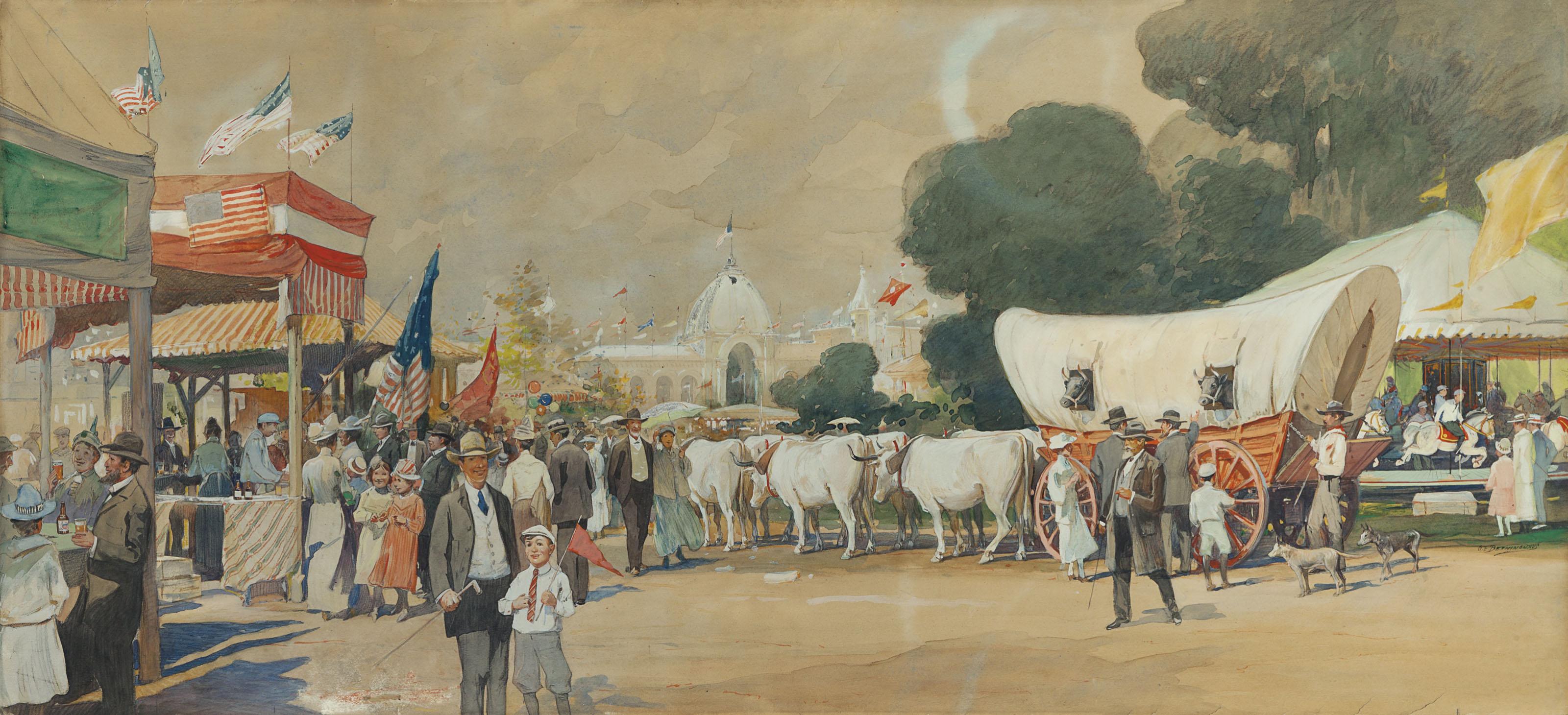 Oscar Edmund Berninghaus - Covered Wagon at the Fair Drawn by Six Oxen