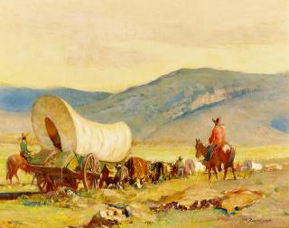 Oscar Edmund Berninghaus - On to New Lands 11 1/4 x 14 1/4 in. framed 17 x 20 in.