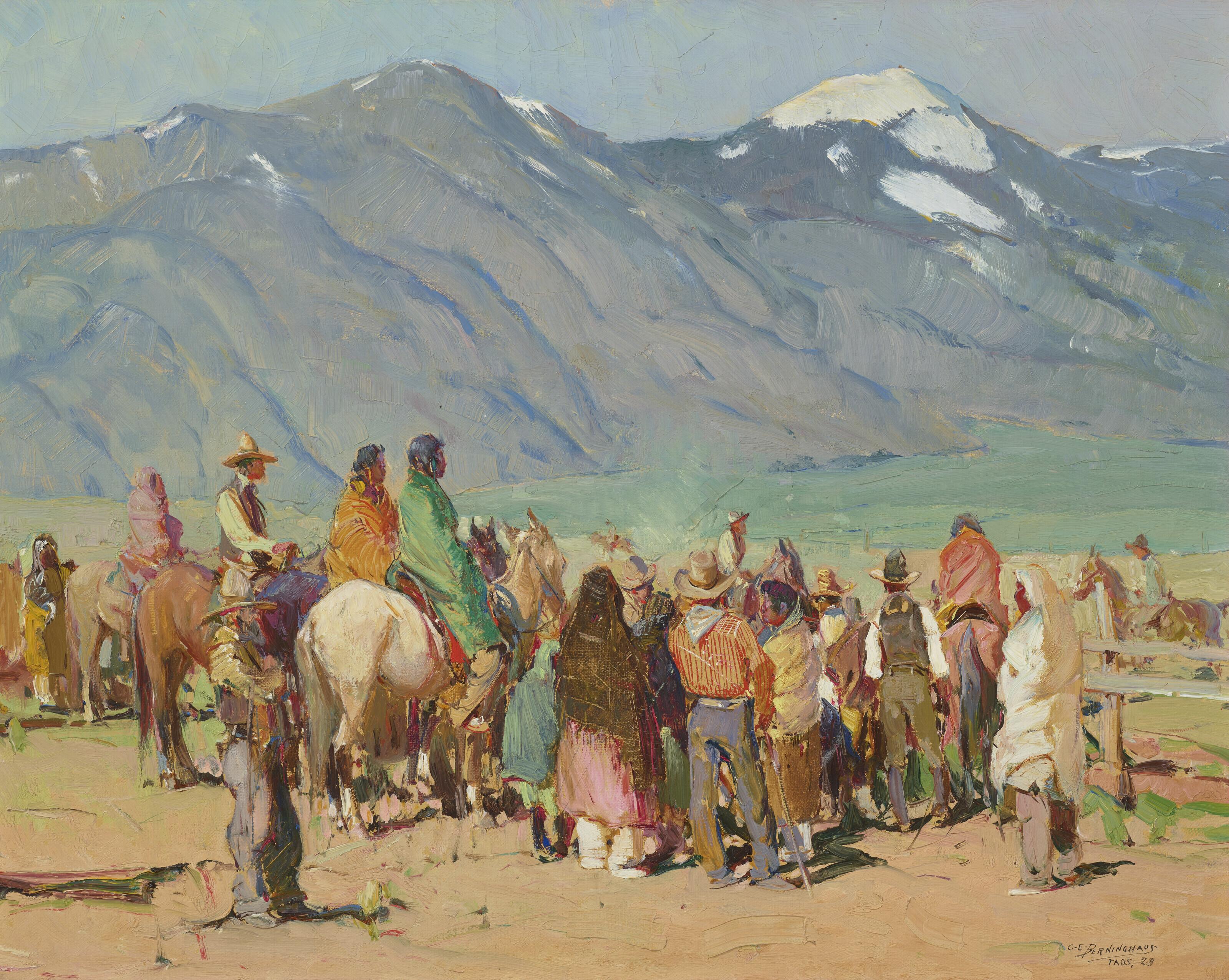 Oscar Edmund Berninghaus - Round Up, Taos (Indians at Taos)