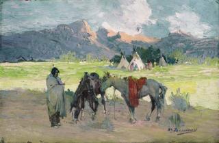 Oscar Edmund Berninghaus - Tending Horses at the Encampment