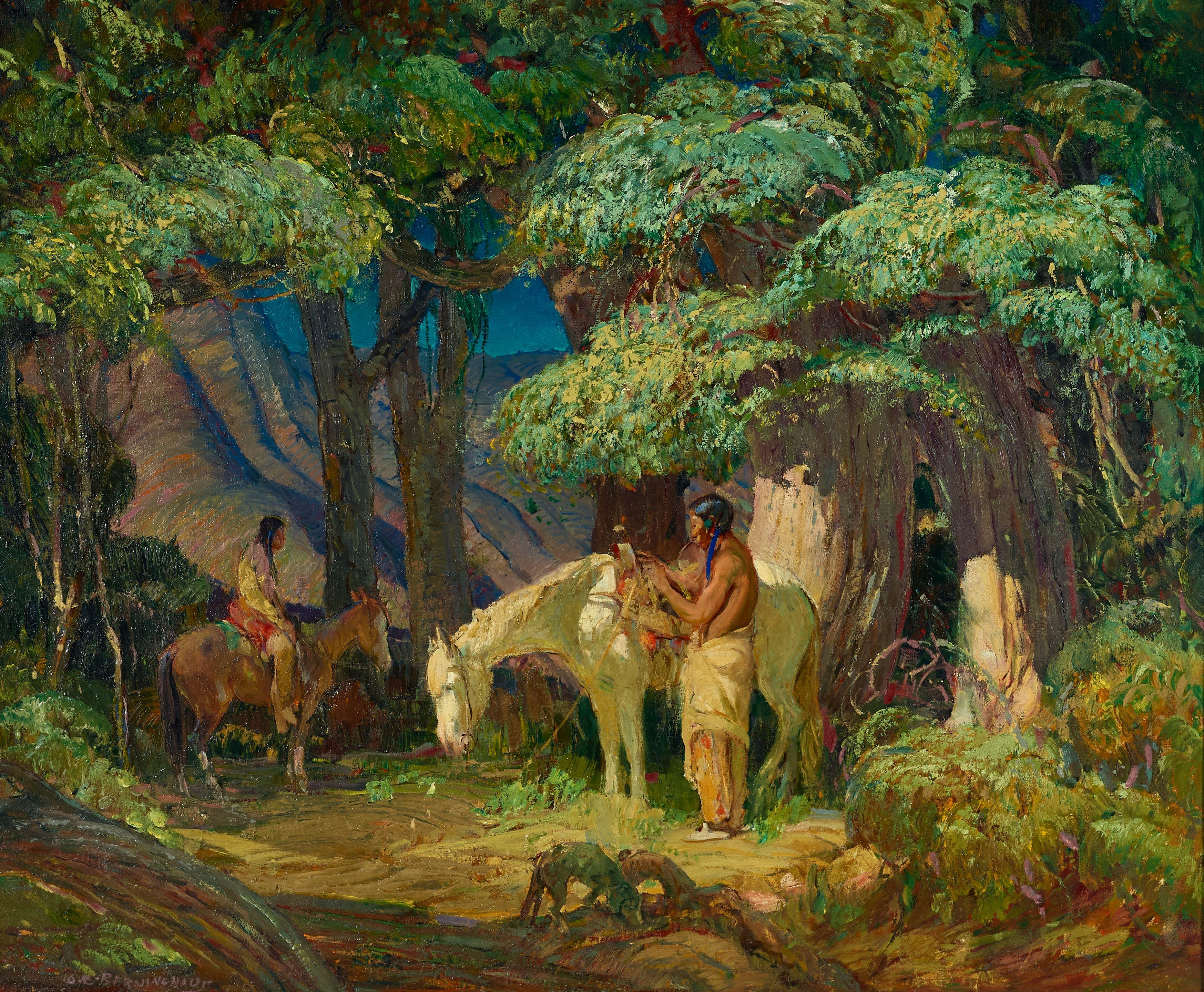 Oscar Edmund Berninghaus - The Ancient Forest of the Indians 25 x 30 in. framed 30 x 35 in.
