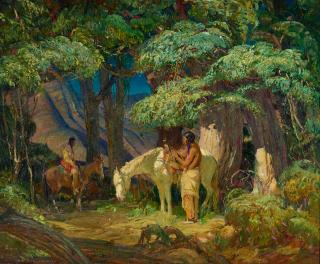 Oscar Edmund Berninghaus - The Ancient Forest of the Indians 25 x 30 in. framed 30 x 35 in.