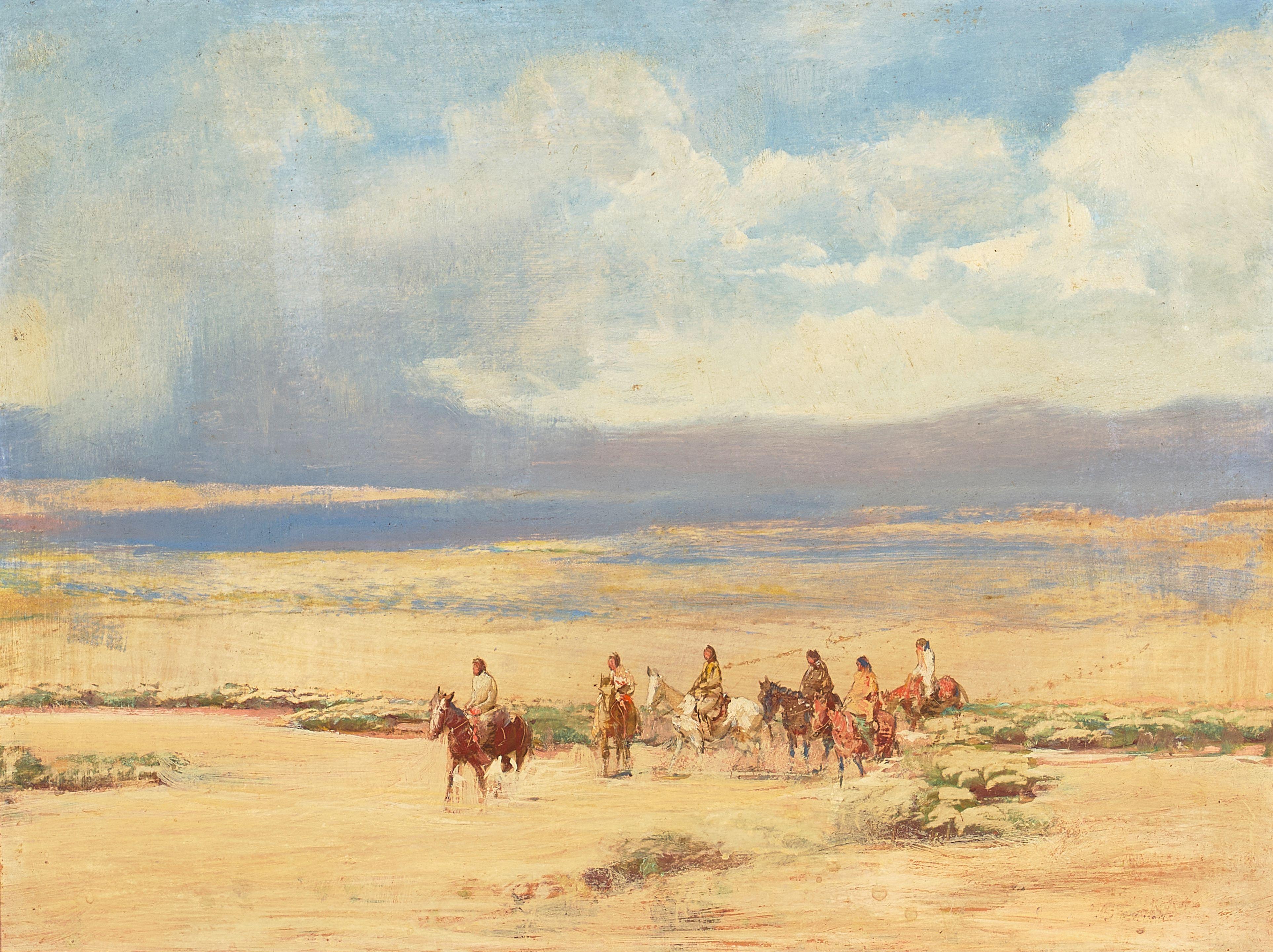 Oscar Edmund Berninghaus - The Hunting Party 14 x 18 1/2 in. framed 17 3/4 x 21 3/4 in.