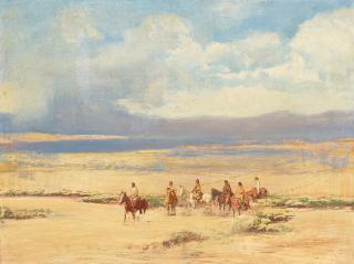 Oscar Edmund Berninghaus - The Hunting Party 14 x 18 1/2 in. framed 17 3/4 x 21 3/4 in.