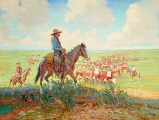 Oscar Edmund Berninghaus - The Roundup 30 1/2 x 40 1/4 in. framed 39 x 49 in.