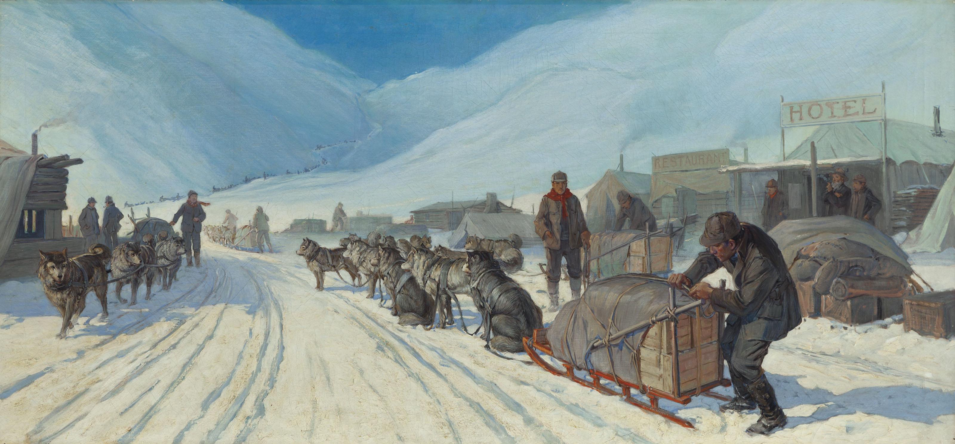 Oscar Edmund Berninghaus - Transportation in Alaska (Winter Scene with Eskimo Sled)