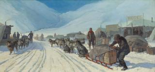 Oscar Edmund Berninghaus - Transportation in Alaska (Winter Scene with Eskimo Sled)