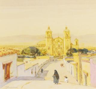 Oscar Edward Berninghaus - Street In Oaxaca, Mexico, Domingo Church