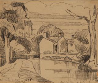 Oscar Florianus Bluemner - Sketch of A House Alongside A Lake; And A Companion Drawing