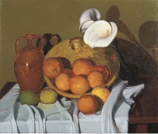 Oscar Ghiglia - Natura morta con calle ed arance