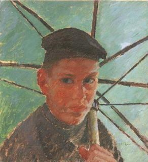 Oscar Ghiglia - Ritratto di Paulo con l\'ombrello verde, 1919