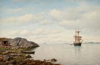 Oscar Kleineh - Sailing Ship Near The Shore.