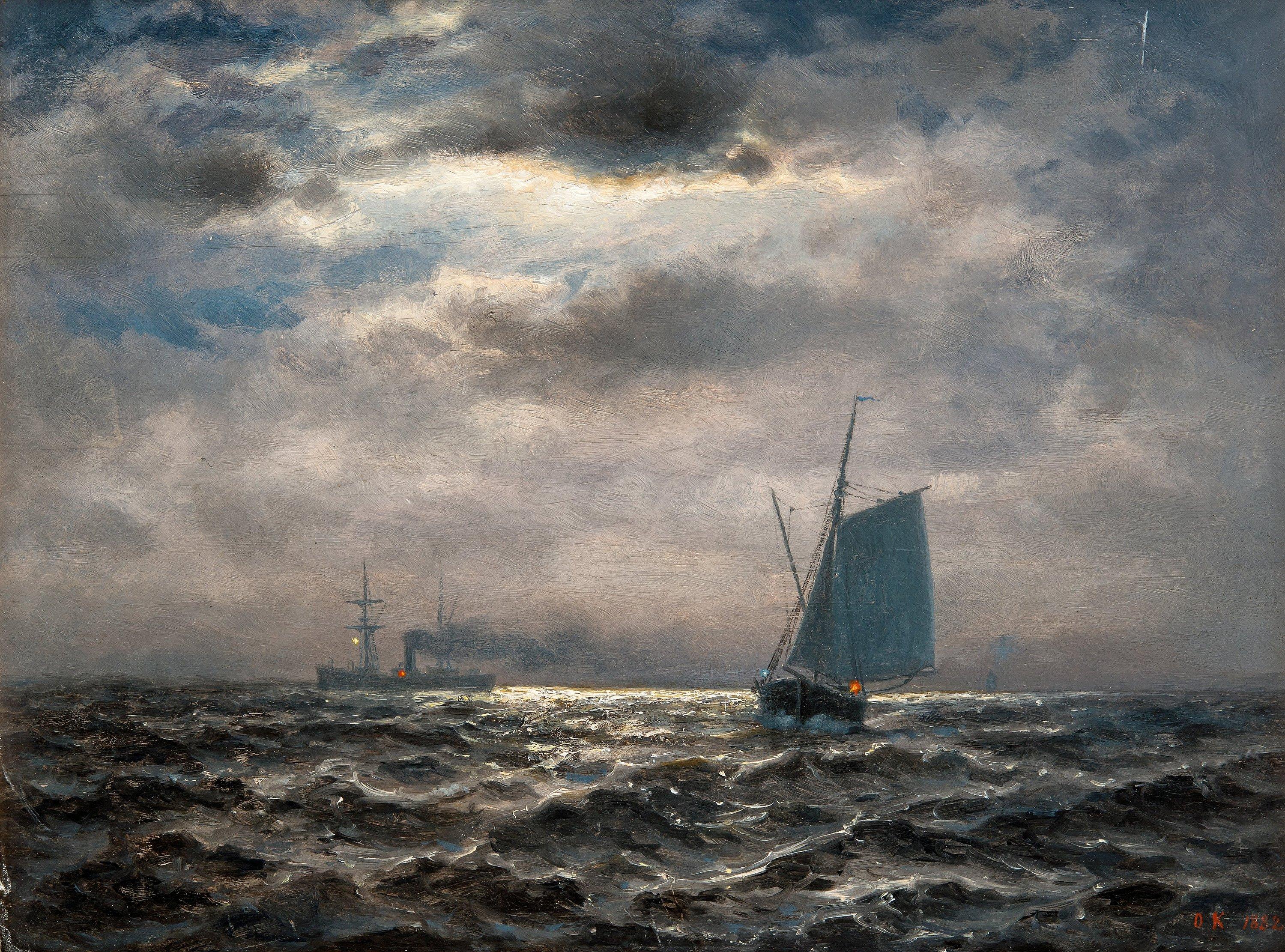 Oscar Kleineh - Ships In Moonlight.